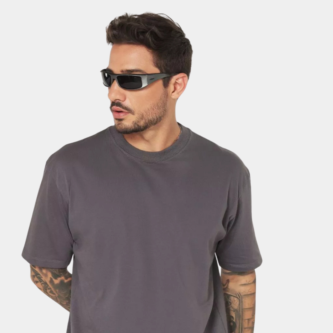 Camisa Básica Oversized Streetwear Masculina Cinza 